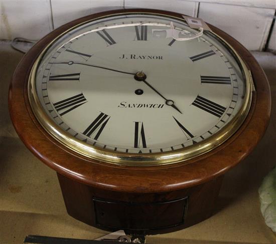 Victorian mahogany circular fusee wall clock, by J Raynor, Sandwich